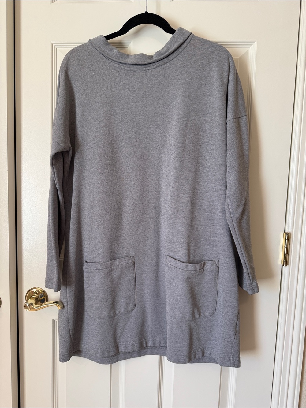 Boden women’s Grey roll neck Sweatshirt dress with Front Pockets, size 14